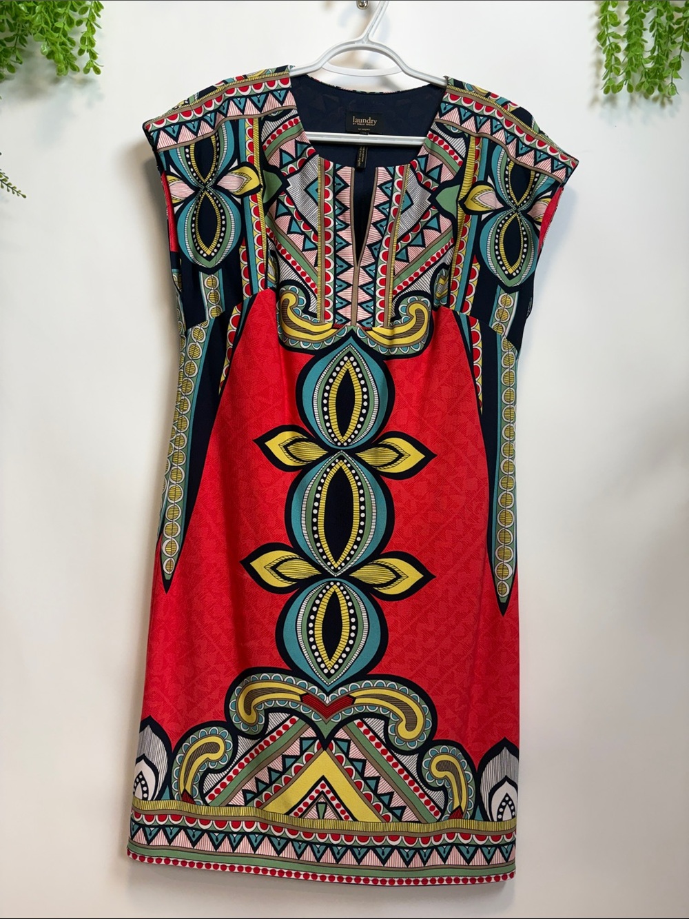 Laundry By Shelli Segal Red Multicolor Geometric Midi Dress